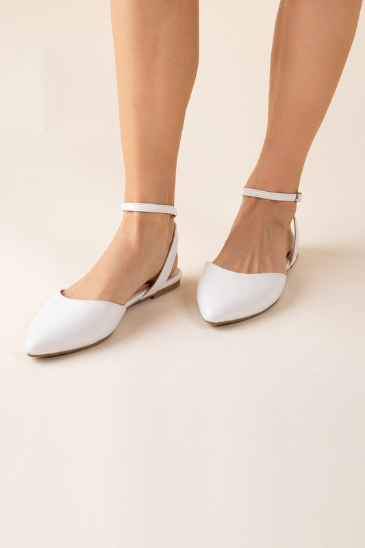 White ANKLE STRAP FLATS