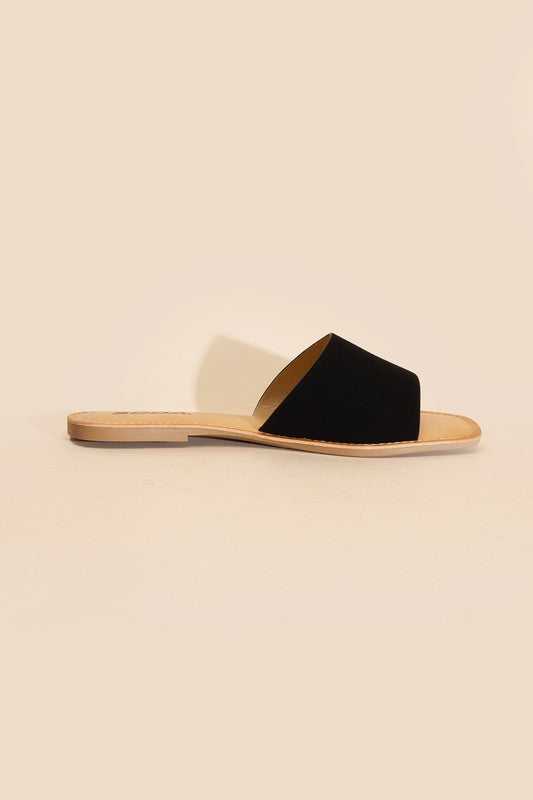 Black Open Toe Flat Slides 