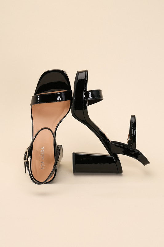 Black Stylish Ankle Strap Block Heel