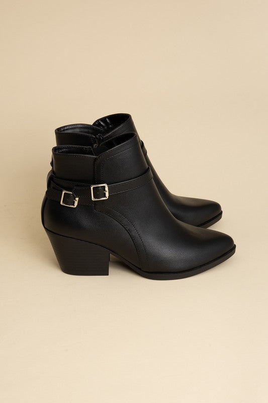 Black Nadine Ankle Buckle Boots