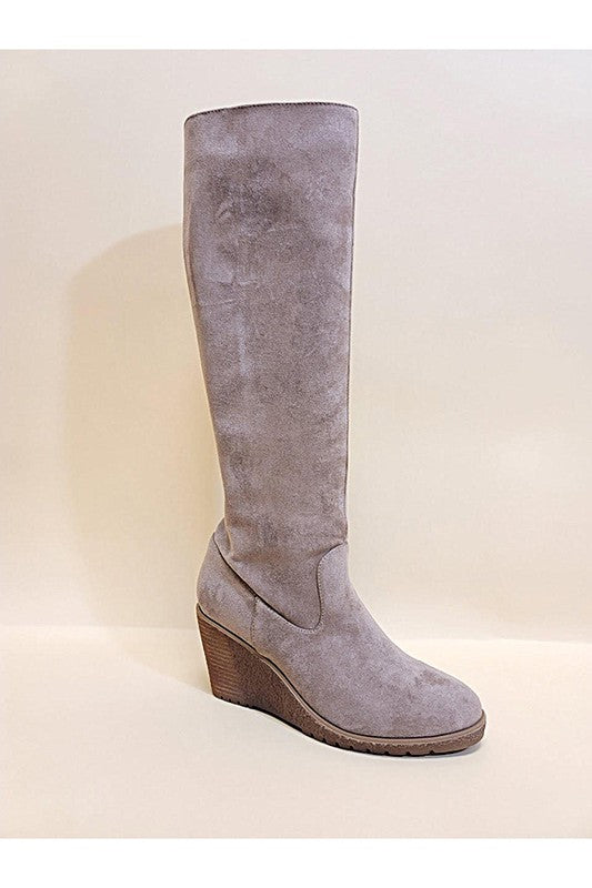 Grey Soft Suede Knee High Boots