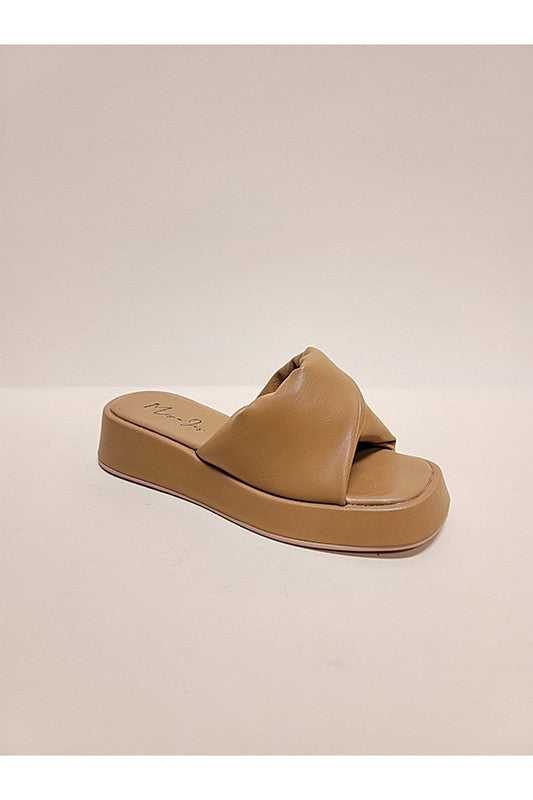 Brown Open Toe Platform Slide Sandals 