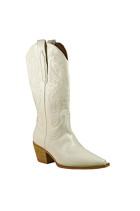 White Knee High Western Boots 