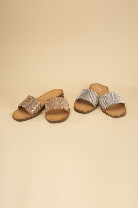Rose Gold and Silver Rhinestone Casual Slides