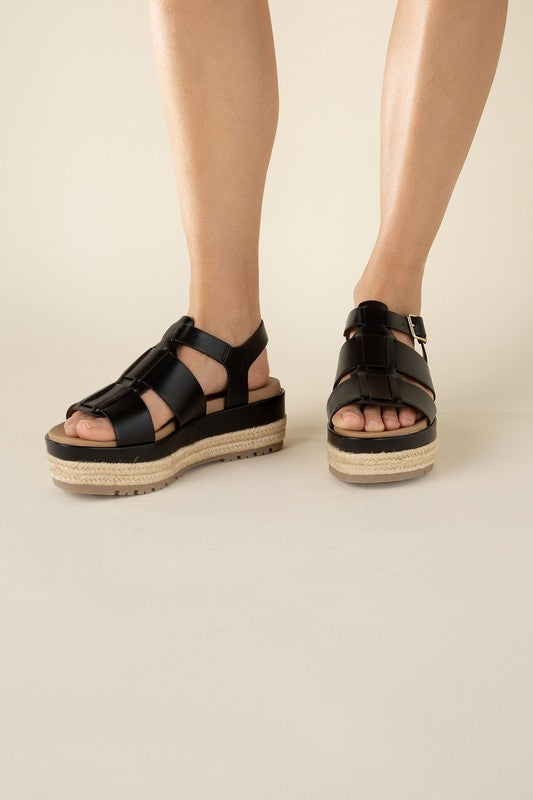  Black Espadrille Gladiator Round Toe Sandals