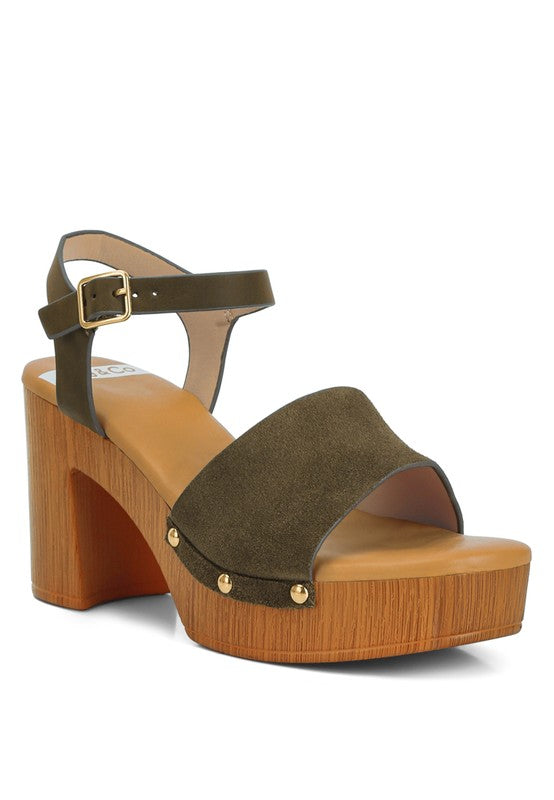 Olive Suede High Block Sandals