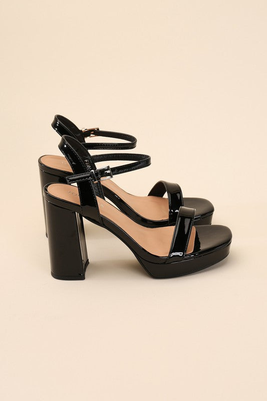 Black Stylish Ankle Strap Block Heel