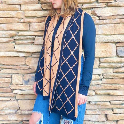 Navy Gold Paris Class Knit Scarf