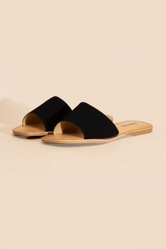Black Open Toe Flat Slides 
