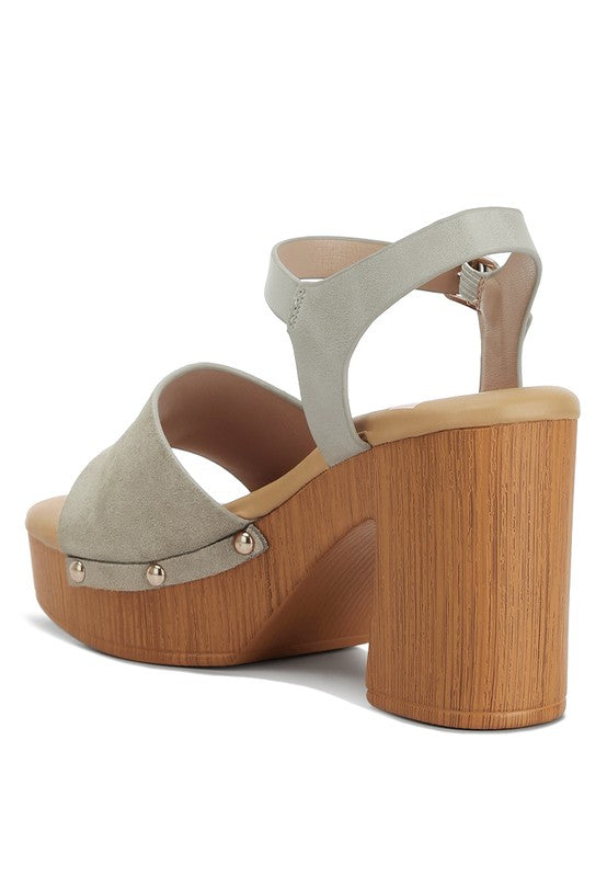 Beige Suede High Block Sandals