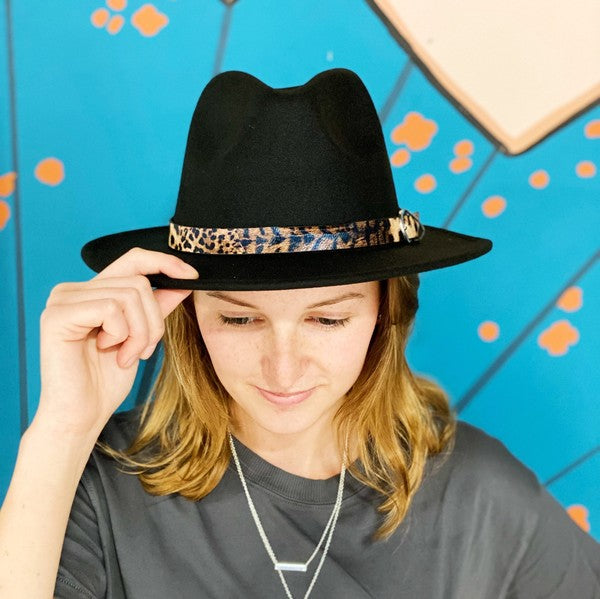 Black Leopard Band Fedora Hat