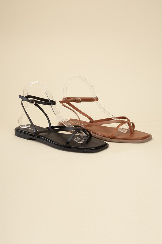 Black and Tan Casual Strappy Flat Sandals