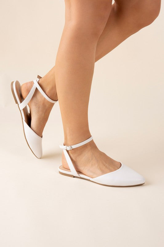 White ANKLE STRAP FLATS