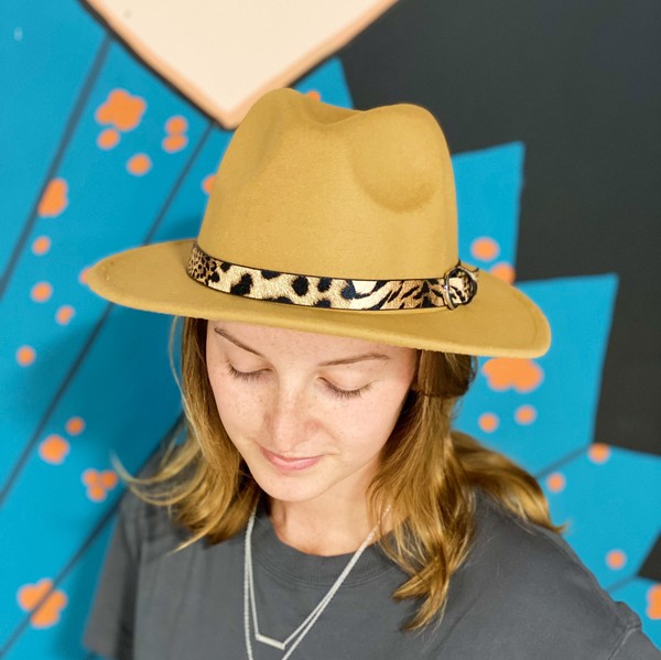 Camel Leopard Band Fedora Hat