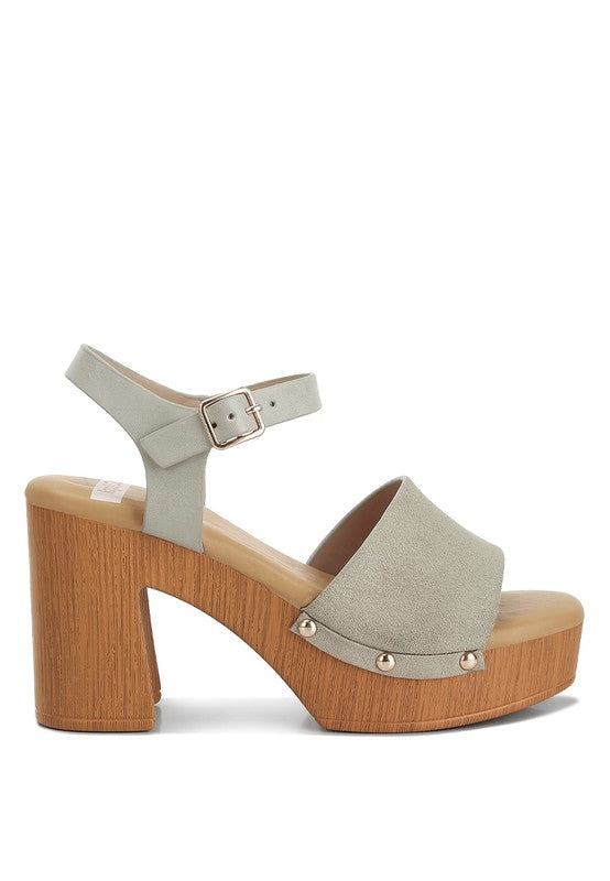 Beige Suede High Block Sandals