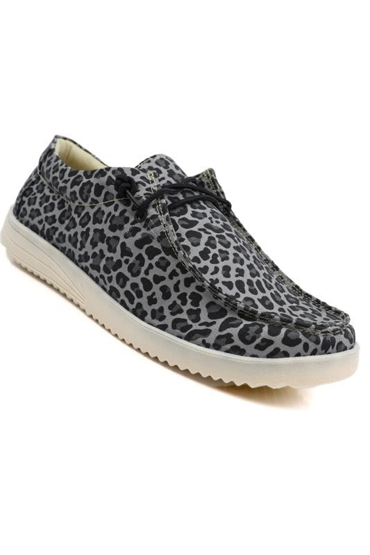 Grey Leopard Slip on Moccasin sneaker