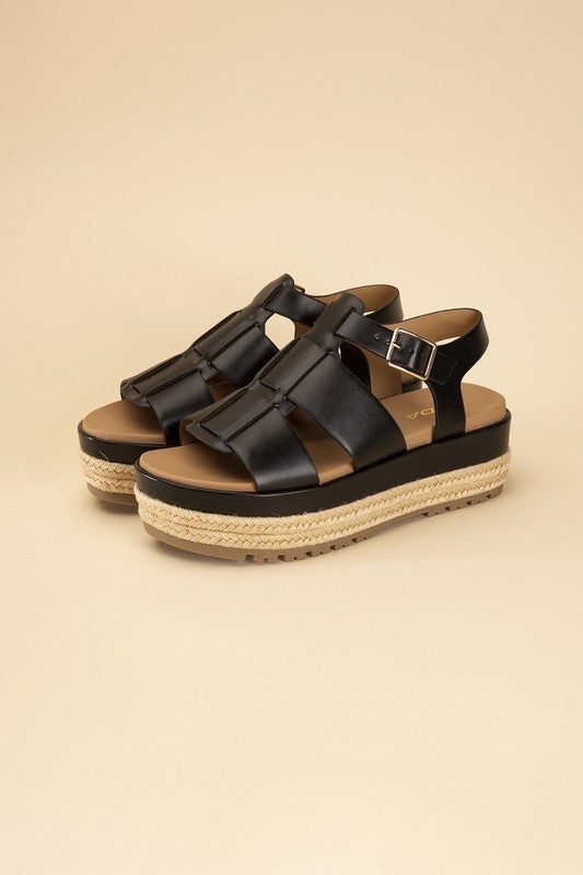  Black Espadrille Gladiator Round Toe Sandals