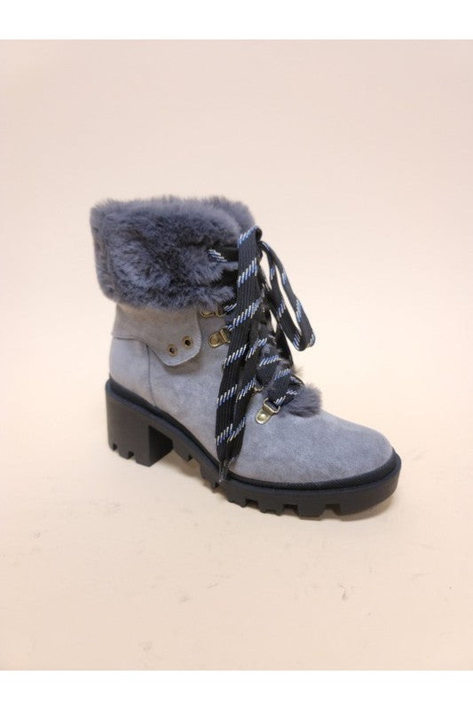 Grey FUR COMBAT BOOTIES