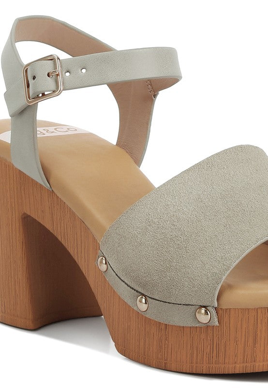 Beige Suede High Block Sandals