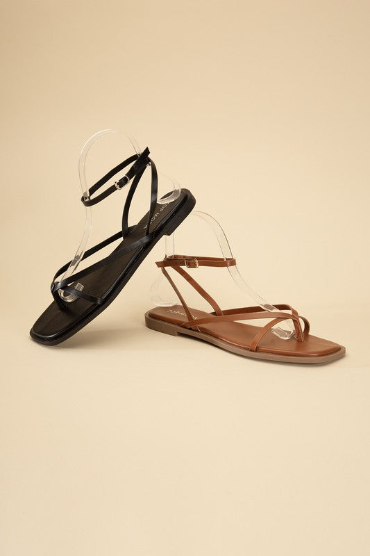 Black and Tan Casual Strappy Flat Sandals