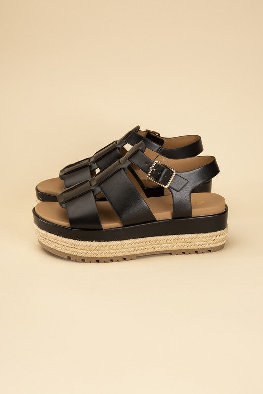  Black Espadrille Gladiator Round Toe Sandals