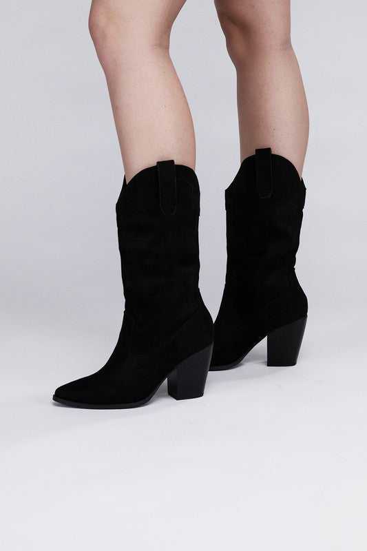 Black Suede Knee High Heel Boots 