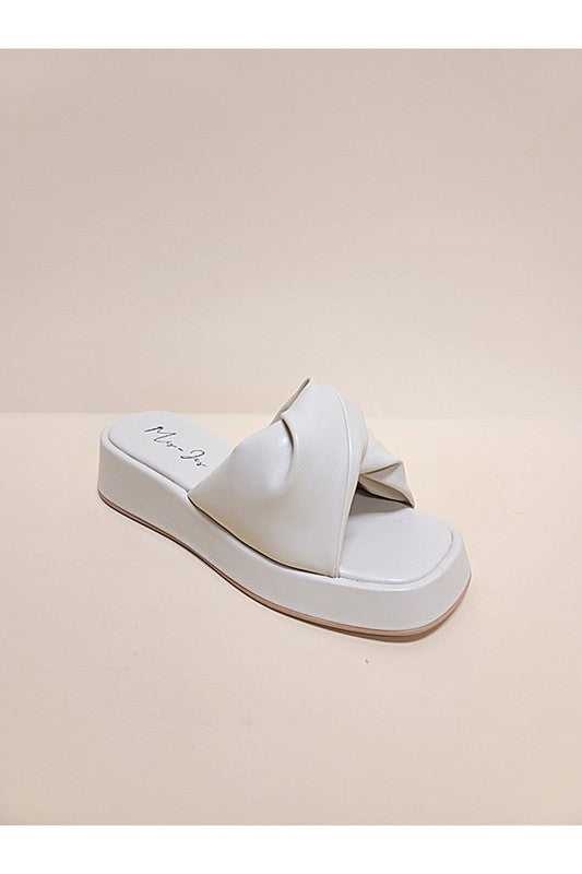 White Open Toe Platform Slide Sandals 