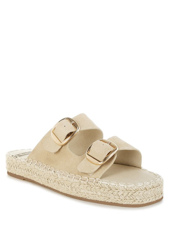 Beige Kuopa Genuine Soft Leather Espadrille Flatform