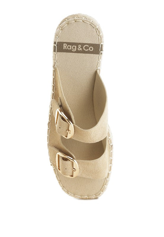 Beige Kuopa Genuine Soft Leather Espadrille Flatform
