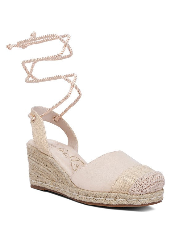 Beige  Lace-Up Crochet Espadrilles