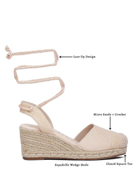 Beige  Lace-Up Crochet Espadrilles