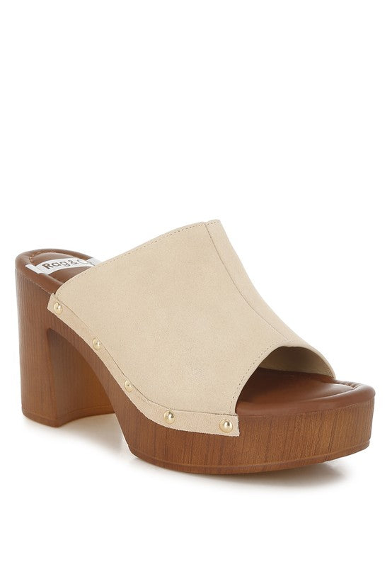 Beige Masaki Soft Suede Leather Wooden Clogs