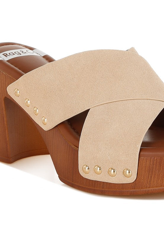 Beige  Mearsk Genuine Suede Leather Clogs
