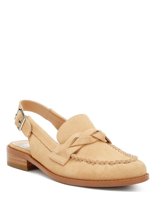 Beige Woven Strap Slingback Loafers