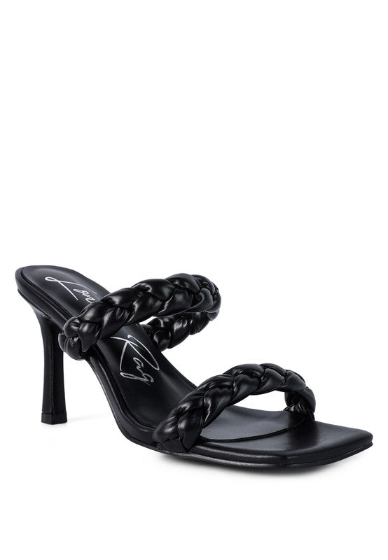 Black BELADONA BRAIDED STRAP MID HEEL SANDAL