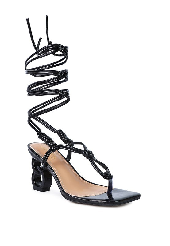 Black CASSINO THONG LACE UP CHAIN HEEL SANDAL