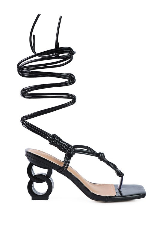 Black CASSINO THONG LACE UP CHAIN HEEL SANDAL