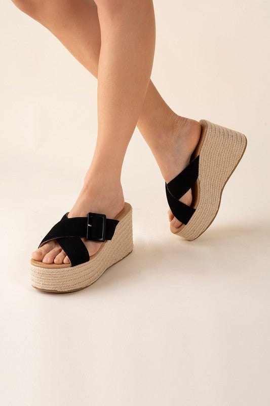 Black ESPADRILLE PLATFORM SLIDES