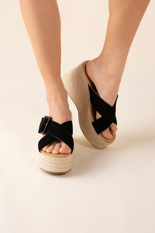 Black ESPADRILLE PLATFORM SLIDES