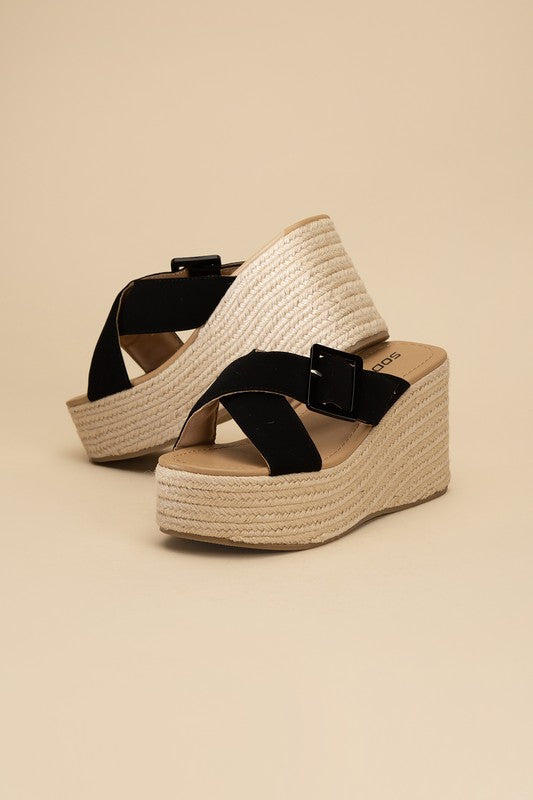 Black ESPADRILLE PLATFORM SLIDES