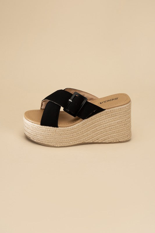 Black ESPADRILLE PLATFORM SLIDES