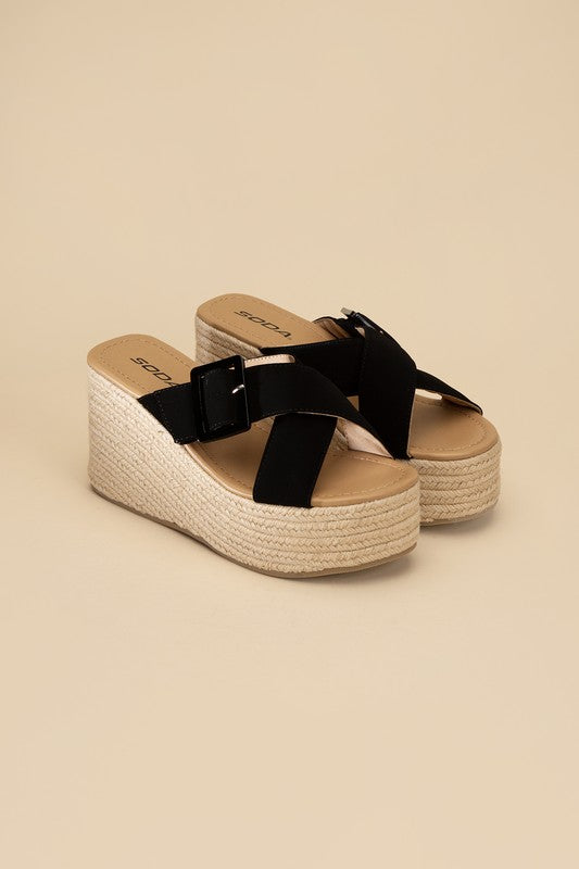 Black ESPADRILLE PLATFORM SLIDES