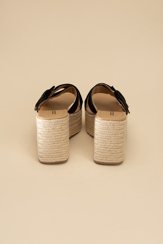 Black ESPADRILLE PLATFORM SLIDES