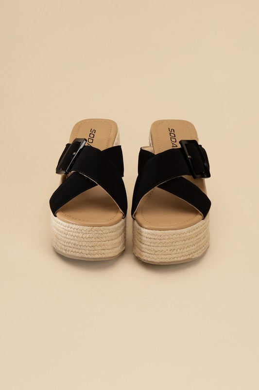 Black ESPADRILLE PLATFORM SLIDES