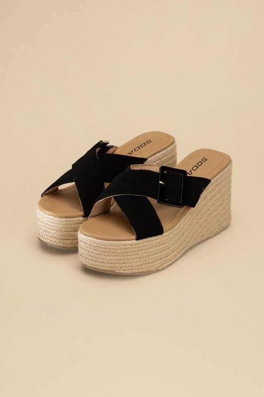 Black ESPADRILLE PLATFORM SLIDES 