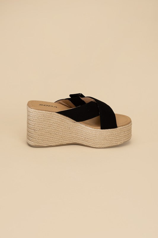 Black ESPADRILLE PLATFORM SLIDES