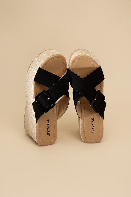 Black ESPADRILLE PLATFORM SLIDES