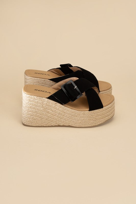 Black ESPADRILLE PLATFORM SLIDES