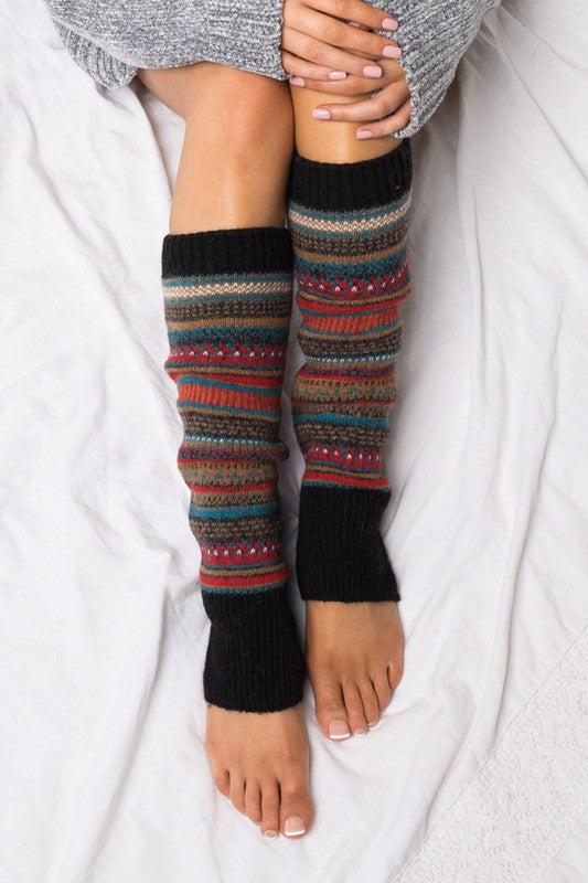 Black Fair isle Print Legwarmer Thick Knit 