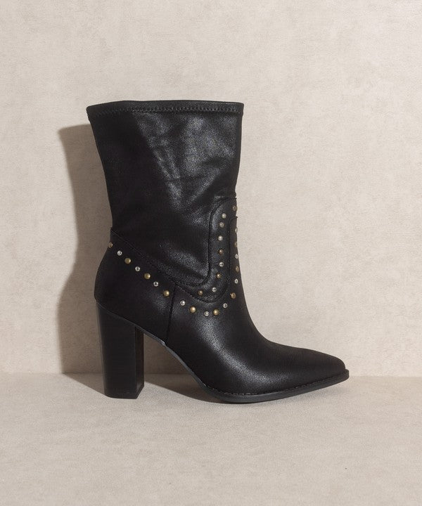 Black Leather Western Studded Boots